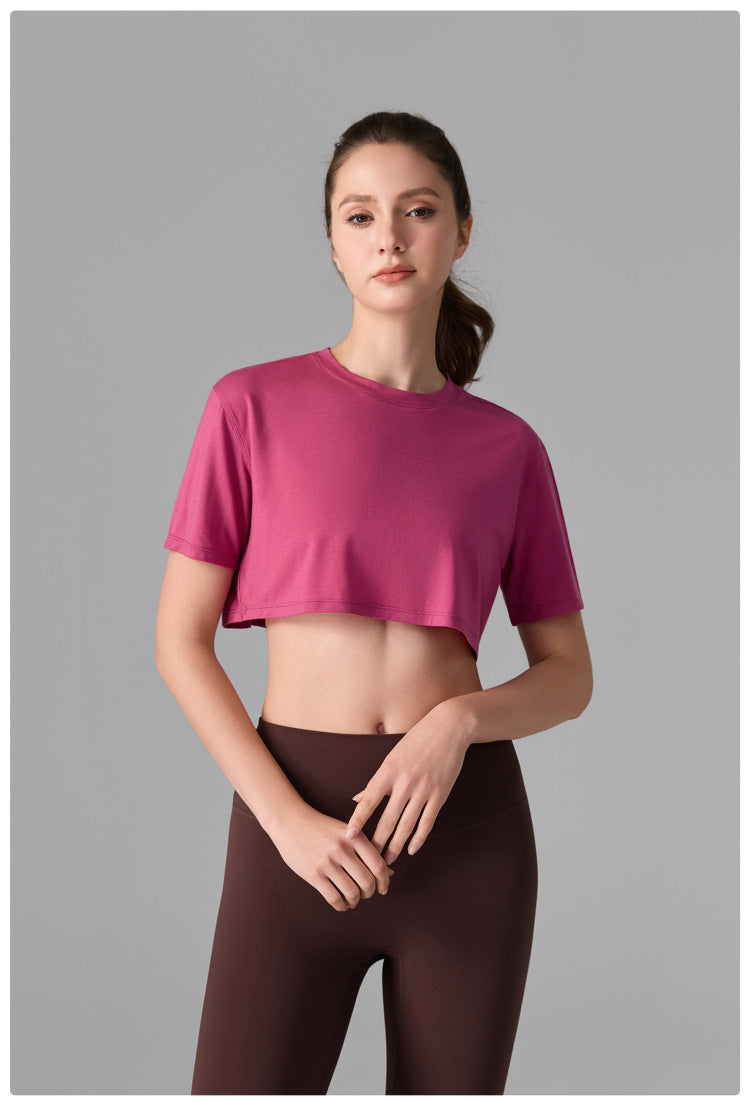 Camiseta deportiva de licra, estilo corto y holgado, transparente, de secado rápido y suave al tacto, ideal para fitness, running y yoga.